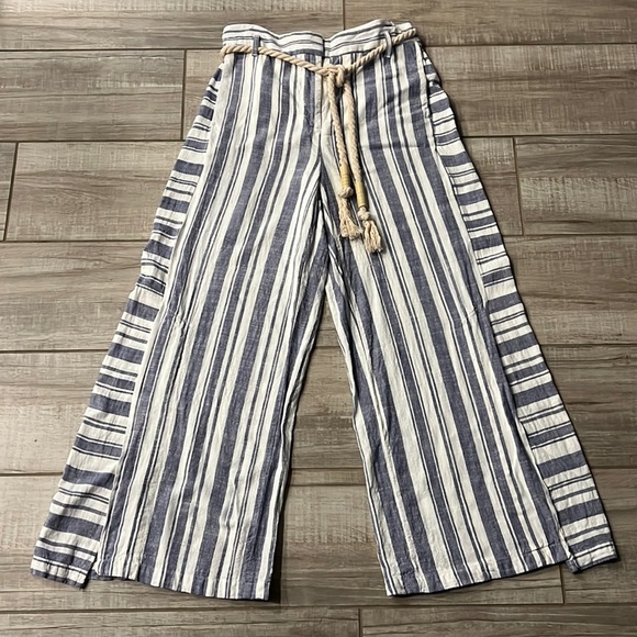 For the Republic blue/white striped wide leg pants. - Picture 1 of 10